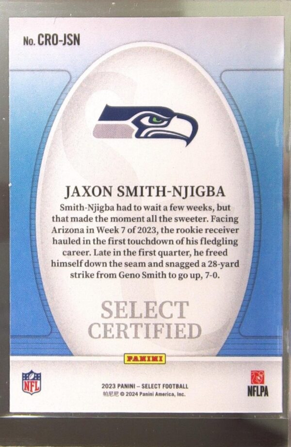 2023 Select Jaxon Smith-Njigba RC #CRO-JSN Seahawks Select Certified Rookies - Image 3