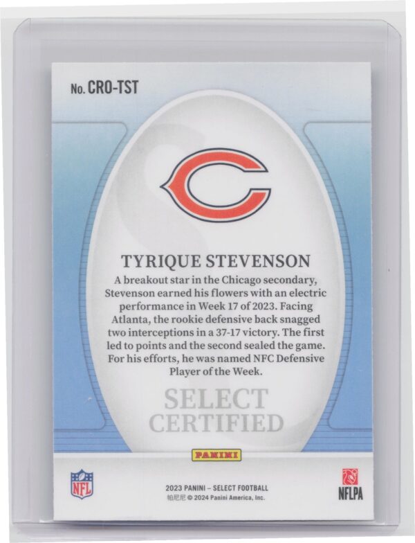 2023 Select Tyrique Stevenson RC #CRO-TST Bears Select Certified Rookies - Image 3