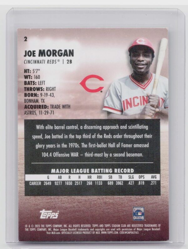 2023 Stadium Club Joe Morgan #2 Reds - Image 3