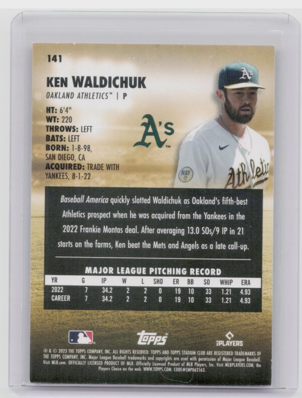 2023 Stadium Club Ken Waldichuk Red Foil Rookie RC#141 Athletics - Image 3