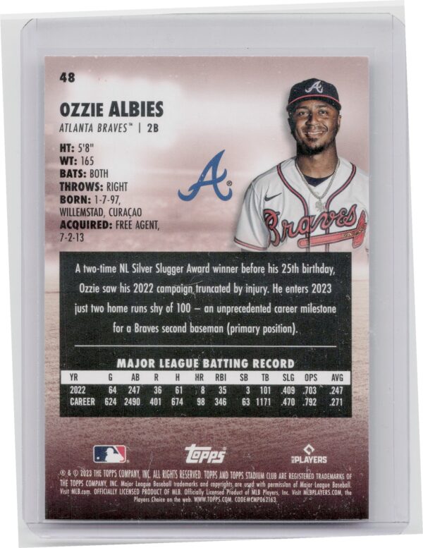 2023 Stadium Club Ozzie Albies Sepia #48 Braves - Image 3