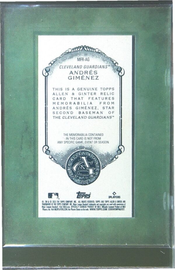 2023 Topps Allen & Ginter Andres Gimenez JSY #MFR-AG Guardians Framed Mini Relic - Image 3