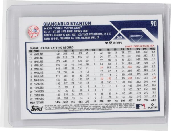 2023 Topps Chrome Giancarlo Stanton X Fractor #90 Yankees - Image 3