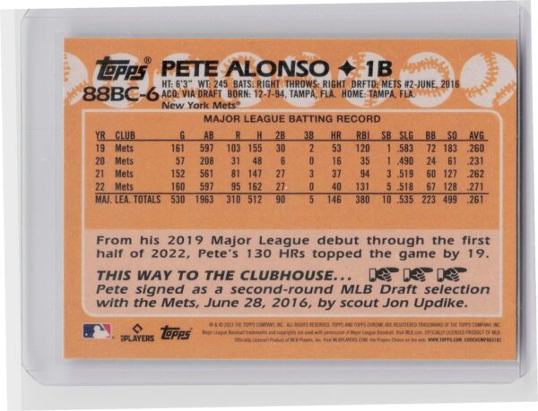 2023 Topps Chrome Pete Alonso #88BC-6 Mets 1988 Topps Baseball - Image 3