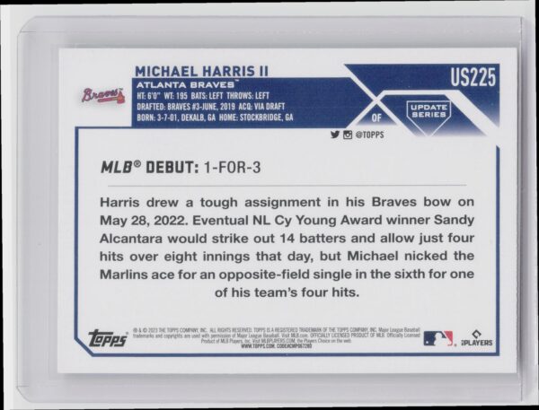 2023 Topps Chrome Update Michael Harris II Refractor #USC153 Braves - Image 3