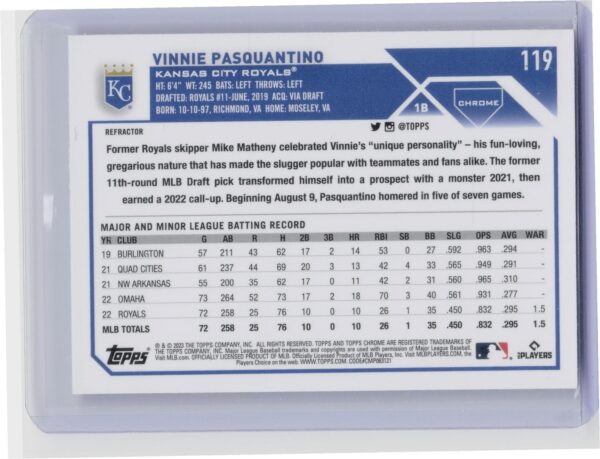 2023 Topps Chrome Vinnie Pasquantino Refractor #119 Royals - Image 3