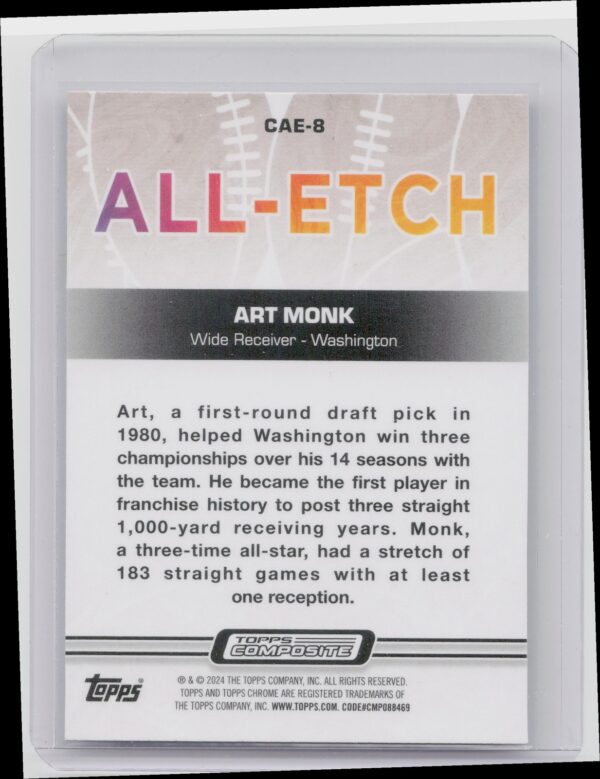 2023 Topps Composite Art Monk Chrome All Etch #CAE-8 Redskins - Image 3