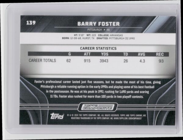2023 Topps Composite Barry Foster #139 Steelers - Image 3