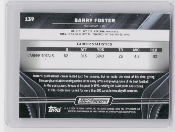 2023 Topps Composite Barry Foster #139 Steelers - Image 3