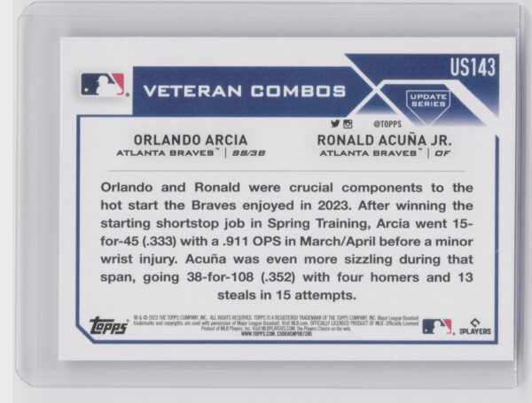 2023 Topps Update Atlanta Bats Awaken (Orlando Arcia / Ronald Acuña Jr.) #US143 - Image 3