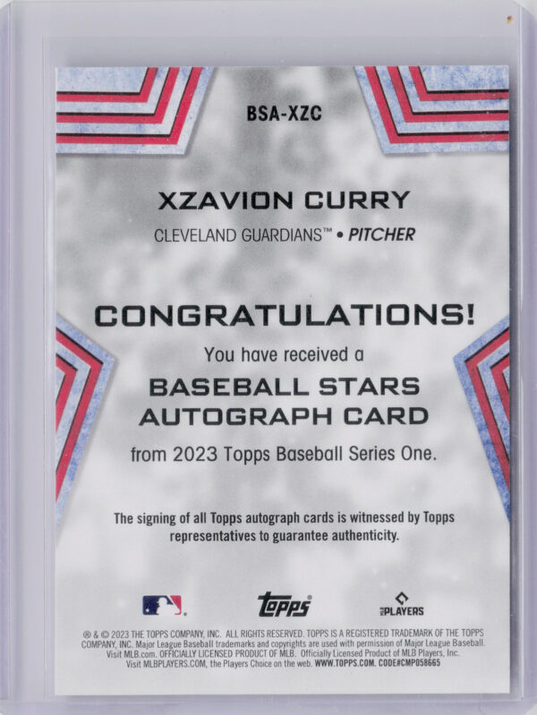 2023 Topps Xzavion Curry AU #BSA-XZC Guardians Baseball Stars Autographs - Image 3