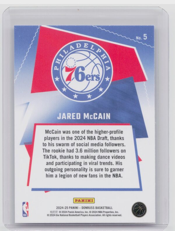 2024-25 Donruss Jared McCain RC 5 76ers Great X Pectations - Image 3