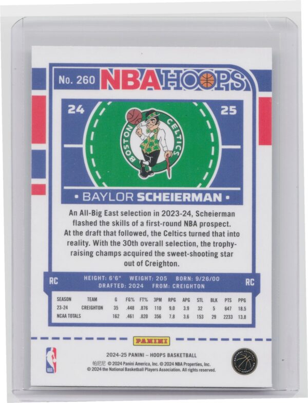 2024-25 Hoops Baylor Scheierman Premium RC #260 Celtics - Image 3