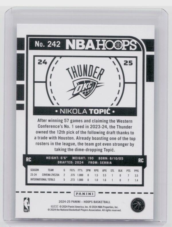 2024-25 Hoops Nikola Topic Purple RC #242 Thunder - Image 3
