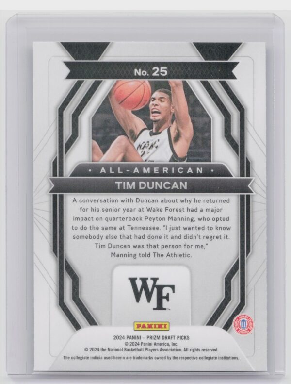 2024-25 Panini Prizm Draft Picks Tim Duncan #25 Deacons All American - Image 3