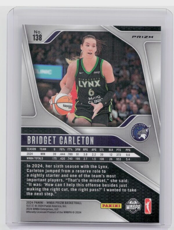 2024-25 Panini Prizm WNBA Bridget Carleton Ice Prizms #138 Lynx - Image 3