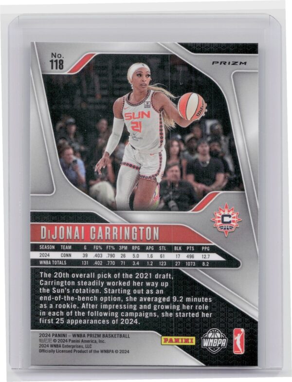 2024-25 Panini Prizm WNBA DiJonai Carrington Green Prizms #118 Sun - Image 3