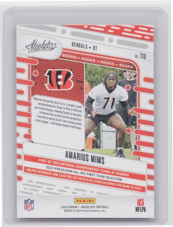 2024 Absolute Amarius Mims Red and Blue RC #118 Bengals - Image 3