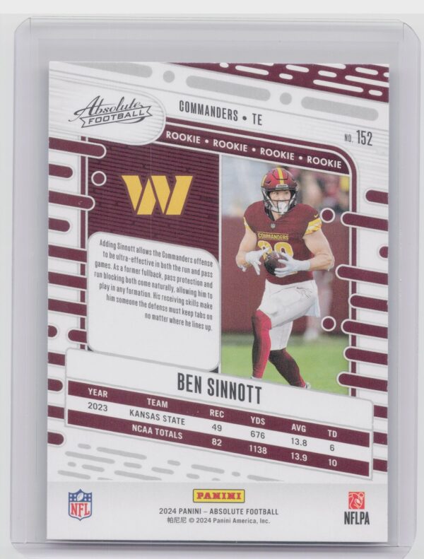 2024 Absolute Ben Sinnott Red and Blue RC 152 Commanders - Image 3