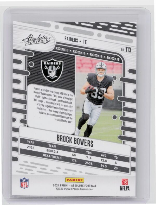 2024 Absolute Brock Bowers RC 113 Raiders - Image 3