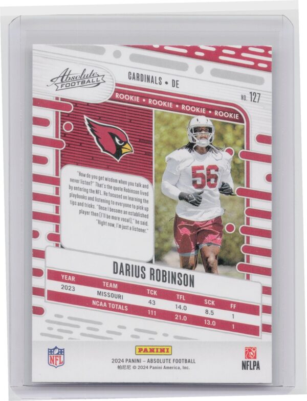 2024 Absolute Darius Robinson Red and Blue RC 127 Cardinals - Image 3