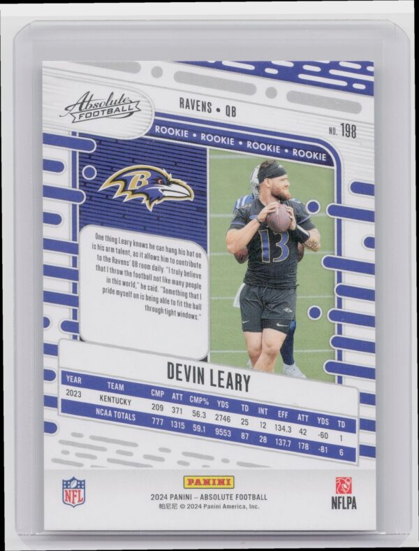 2024 Absolute Devin Leary Orange Mosaic /299 198 Ravens - Image 3
