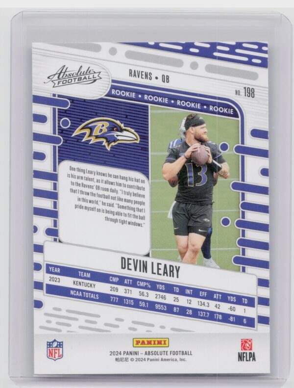 2024 Absolute Devin Leary RC 198 Ravens - Image 3