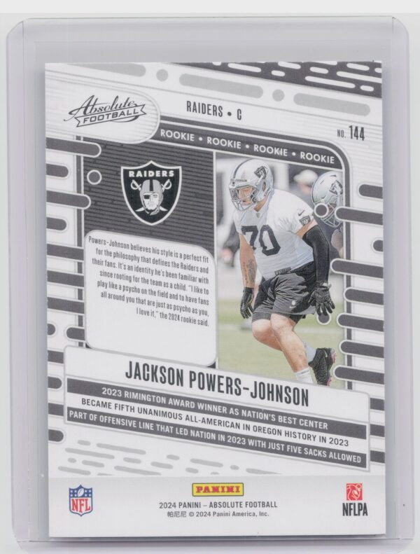 2024 Absolute Jackson Powers-Johnson Red and Blue RC 144 Raiders - Image 3