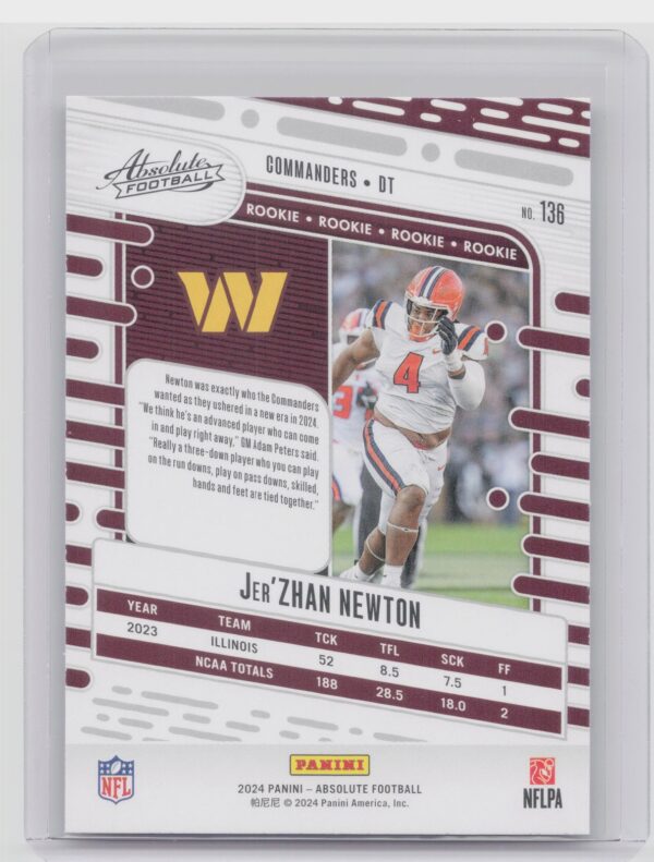 2024 Absolute Jer'Zhan Newton Red and Blue RC #136 Commanders - Image 3