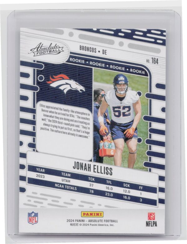 2024 Absolute Jonah Elliss Red and Blue RC 164 Broncos - Image 3