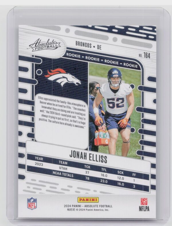 2024 Absolute Jonah Elliss Yellow RC 164 Broncos - Image 3