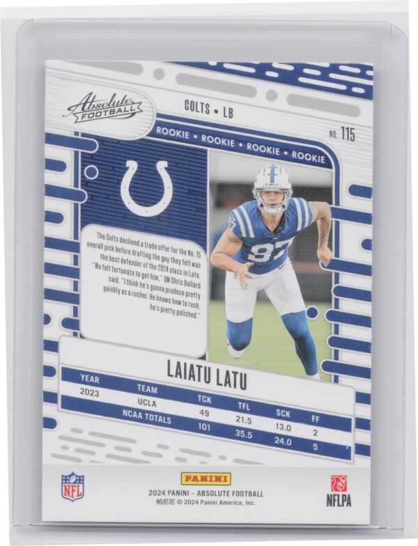 2024 Absolute Laiatu Latu Red and Blue RC #115 Colts - Image 3