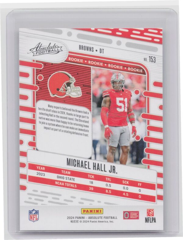 2024 Absolute Michael Hall Jr. Red and Blue RC 153 Browns - Image 3