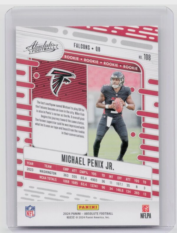 2024 Absolute Michael Penix Jr. Red and Blue RC 108 Falcons - Image 3