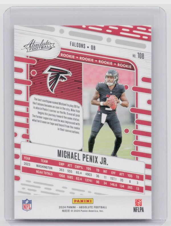 2024 Absolute Michael Penix Jr. Red and Blue RC 108 Falcons - Image 3