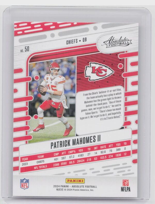 2024 Absolute Patrick Mahomes II Red and Blue 50 Chiefs - Image 3