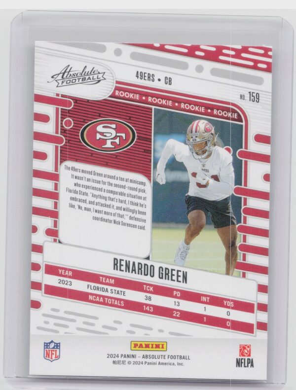 2024 Absolute Renardo Green RC 159 49ers - Image 3