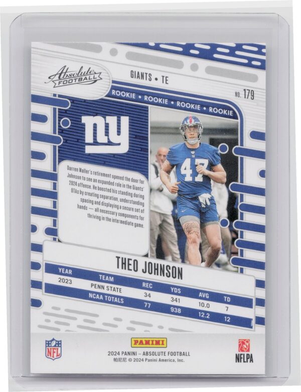 2024 Absolute Theo Johnson Red and Blue RC 179 Giants - Image 3