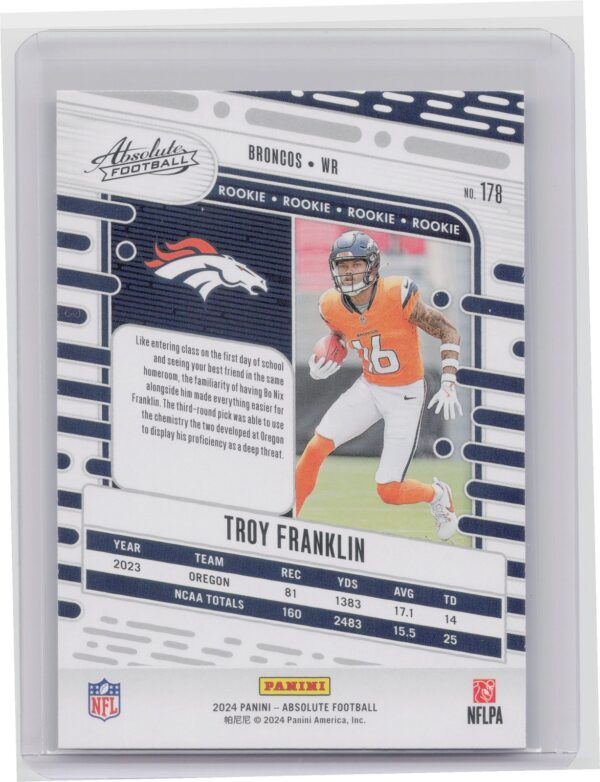 2024 Absolute Troy Franklin Red and Blue RC #178 Broncos - Image 3