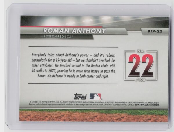 2024 Bowman Roman Anthony #BTP-22 Sox Bowman Scouts' Top 100 - Image 3