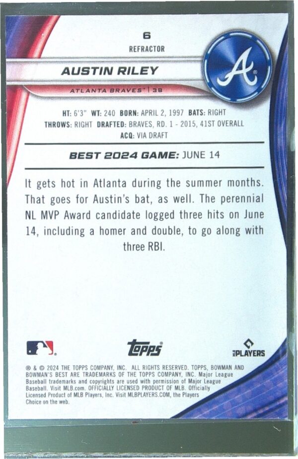 2024 Bowman's Best Austin Riley Refractors #6 Braves - Image 3