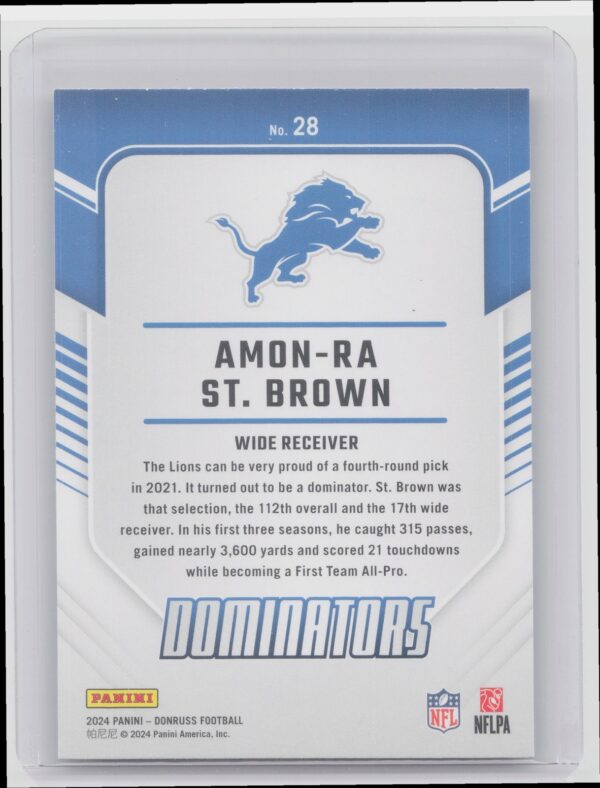2024 Donruss Amon-Ra St. Brown 28 Lions Dominators - Image 3
