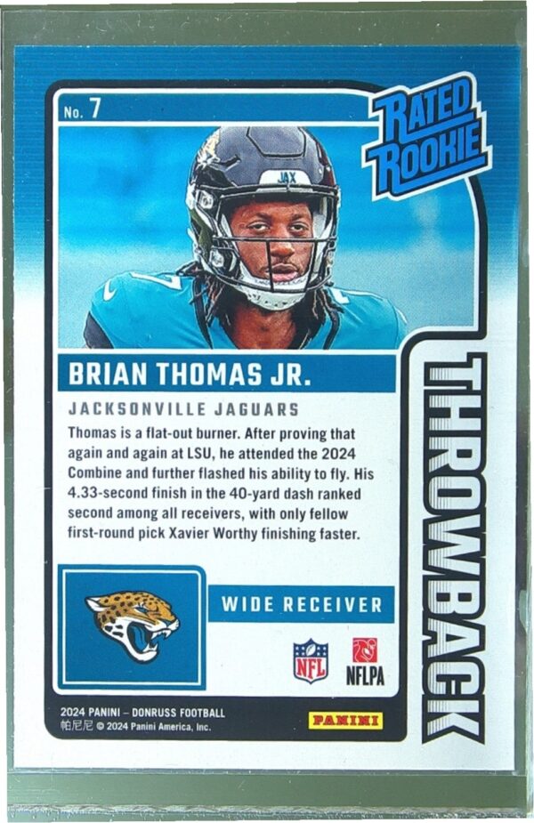 2024 Donruss Brian Thomas Jr. RC #7 Jaguars Rated Rookies Throwback - Image 3