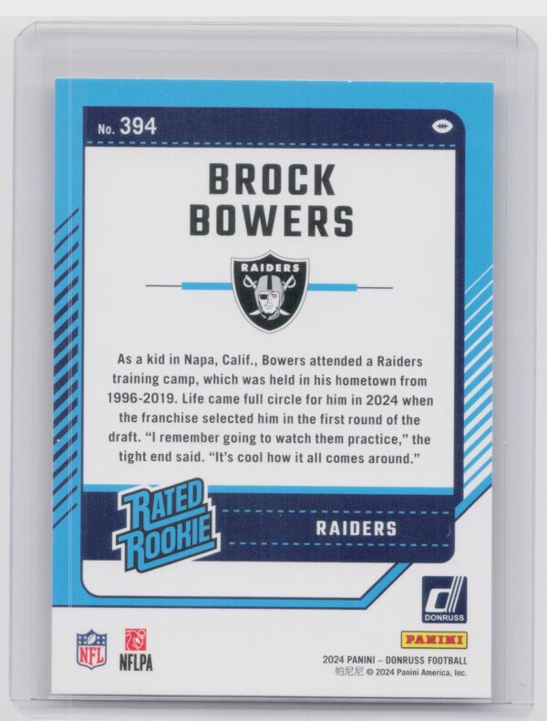 2024 Donruss Brock Bowers RC 394 Raiders - Image 3