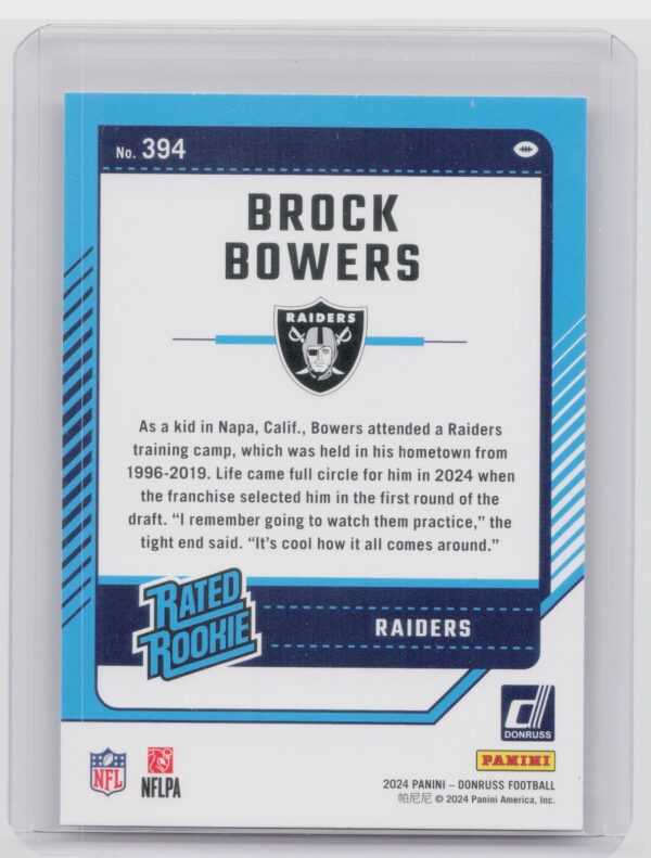 2024 Donruss Brock Bowers RC 394 Raiders - Image 3