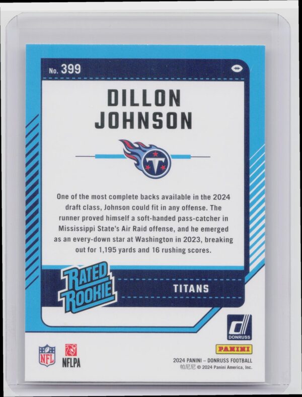 2024 Donruss Dillon Johnson 399 Titans - Image 3