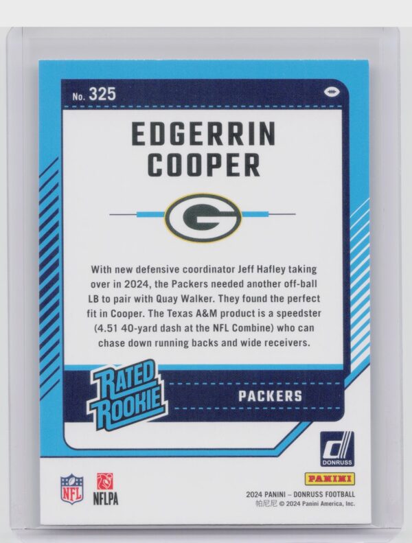 2024 Donruss Edgerrin Cooper RC 325 Packers - Image 3