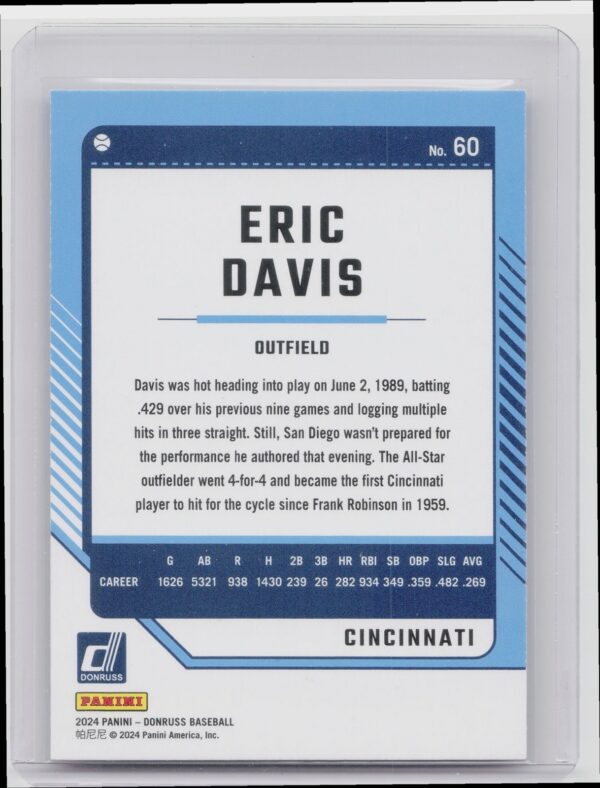 2024 Donruss Eric Davis Red and Blue 60 Reds - Image 3