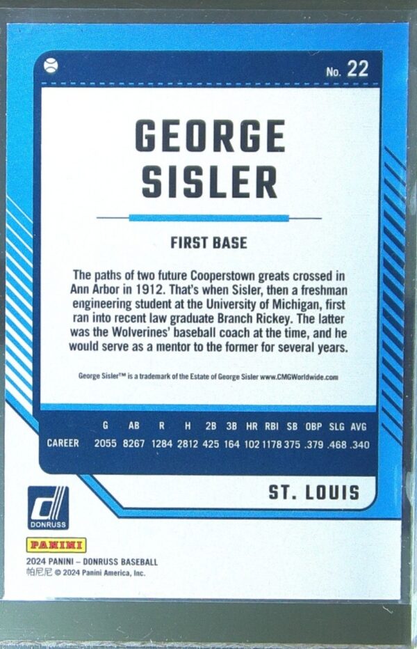 2024 Donruss George Sisler Red and Blue #22 Browns - Image 3
