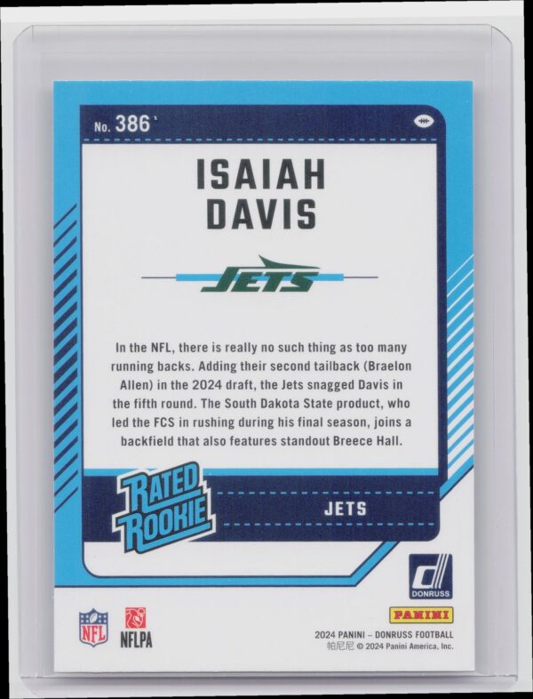 2024 Donruss Isaiah Davis RC 386 Jets - Image 3